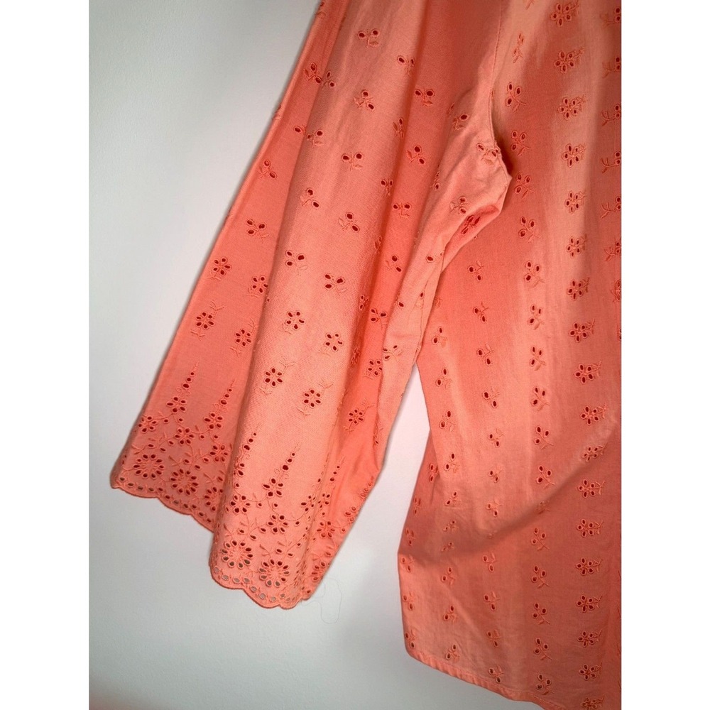 Coral Eyelet Embroidered Button Front Blouse Bell Sleeve Cottagecore Boho Top XL - Picture 6 of 9